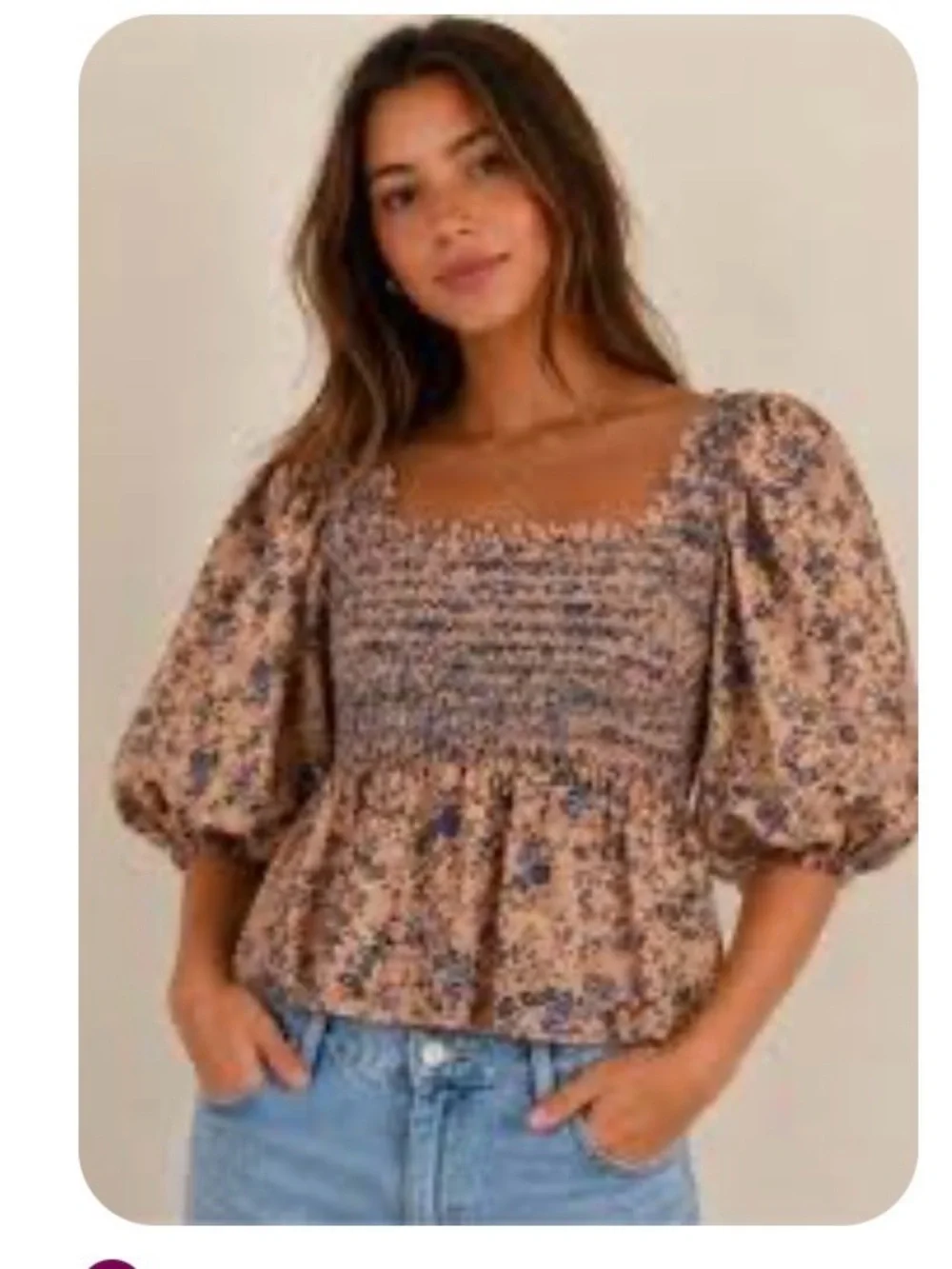 Free The Roses Floral Smocked Peasant Top in Peach